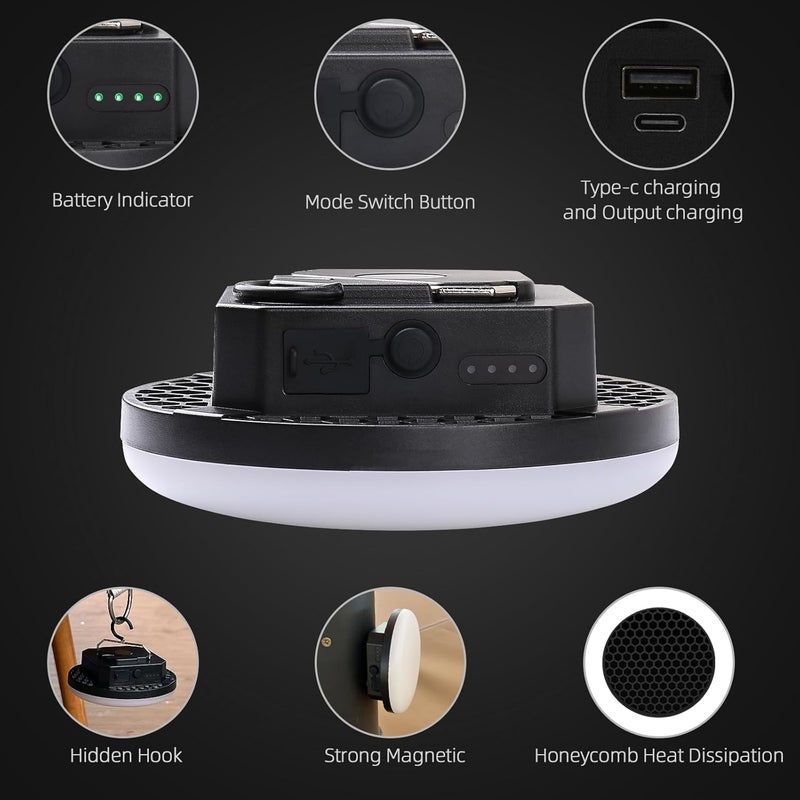 Amkulop Tent Light Hanging for Camping,Bright LED Rechargeable Portable Lantern for Vendor Booths,Waterproof Outdoor Lights with Battery Power, Camp Lamp Light with Magnet for Outdoor Glamping(Black) - Image 2